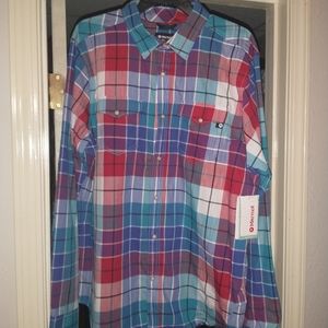 Marmot Dress shirt. Blue, red, aqua.